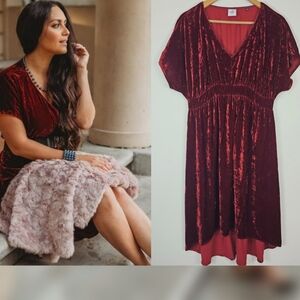 Cabi Grace Maroon Crushed Velvet Empire Waist Dress Medium